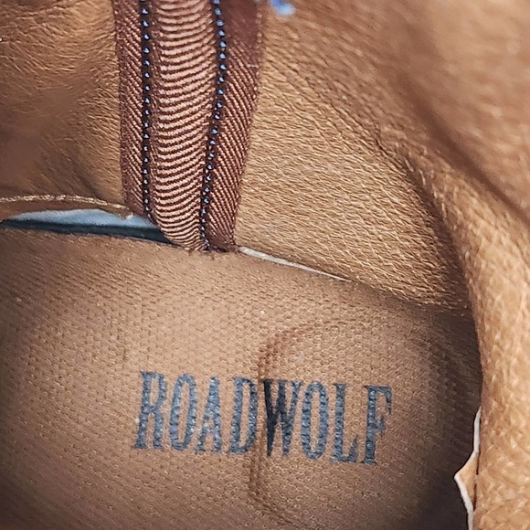 Road Wolf Mens Blue Brown Leather Western Cowboy Boots 8 M Broad Square Toe - Picture 8 of 12